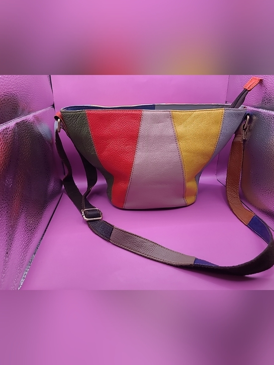 Amerileather Handbags - Amerileather Multicolor Panel Leather Crossbody Bag - Colorblock Red, Lavender